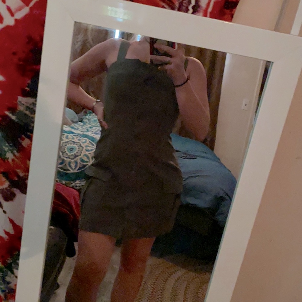 Edgy olive green button up denim dress